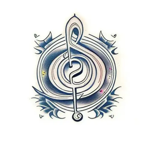 Traditional Tattoo Of Slim Jesus With A Music Note Motif