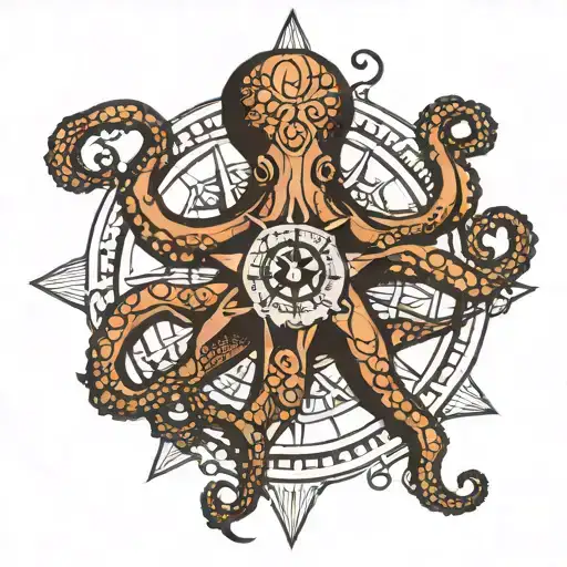 Octopus Holding A Compass Rose