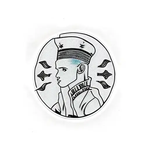 Traditional Tattoo Of Slim Jesus With A Music Note Motif