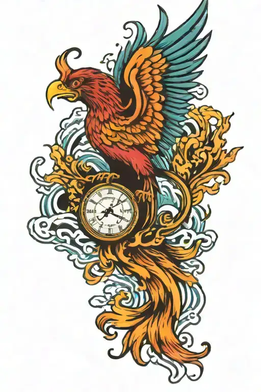 Phoenix Carrying Pocket Watch Melting Away Over The Sea