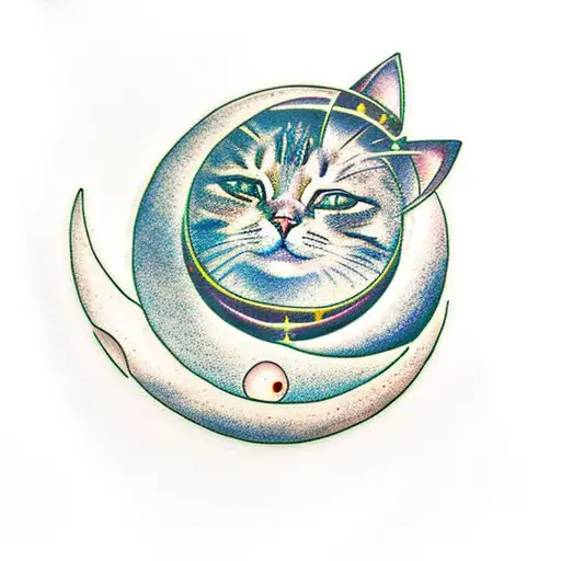 A Cat Sleeping On A Crescent Moonsurrounded By Stars
