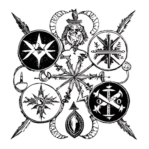 Five Fold Symbol With Elements In Each Circle