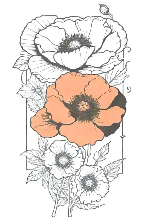 Simple Poppy Flower And Leo Zodiac Sign Black And White