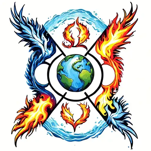 Five Fold Symbol With Fire Air Water And Earth