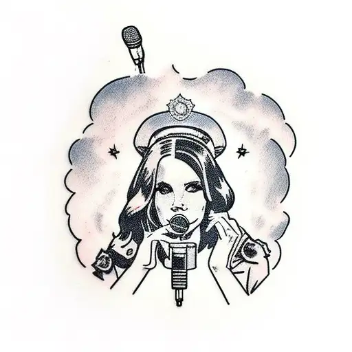 Lana Del Rey Portrait With A Vintage Microphone
