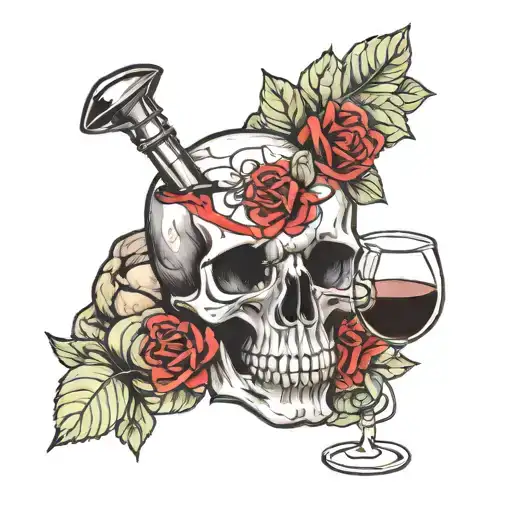 Skull Holding A Glass Filled