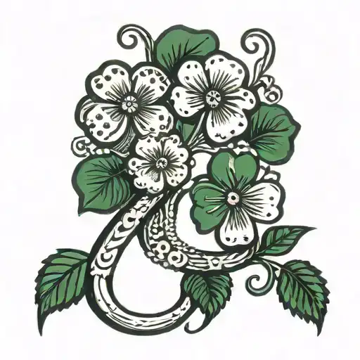 Horseshoe With Flower And Four Leaf Clover