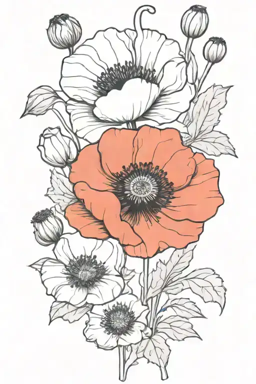 Simple Poppy Flower And Leo Zodiac Sign Black And White