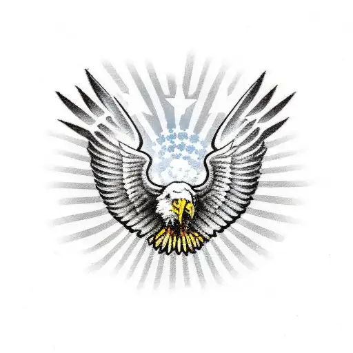 American Bald Eagle With The Background Being A Waving Union Flag And The Eyes Being The Swiss Flag