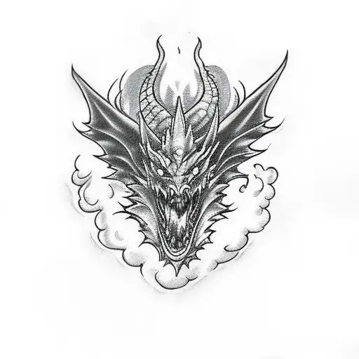 Black With Red Scaled Dragon With Nose Flaring With Steam