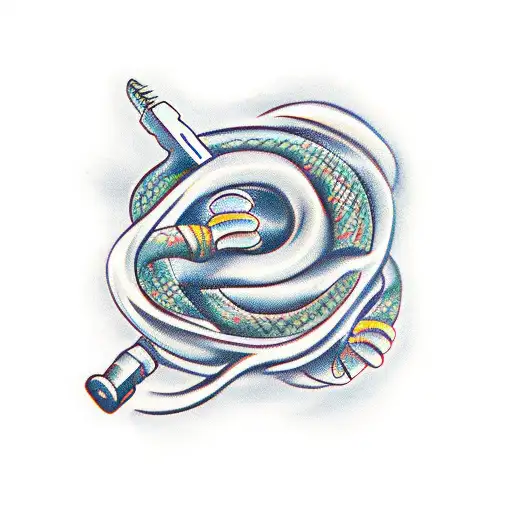 A Traditional Tattoo Of An Electrician's Tools Intertwined With A Snake And A Car Engine