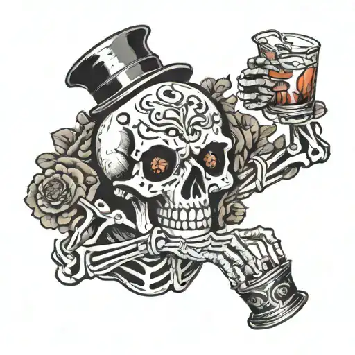 Skeleton Holding A Glass Filled