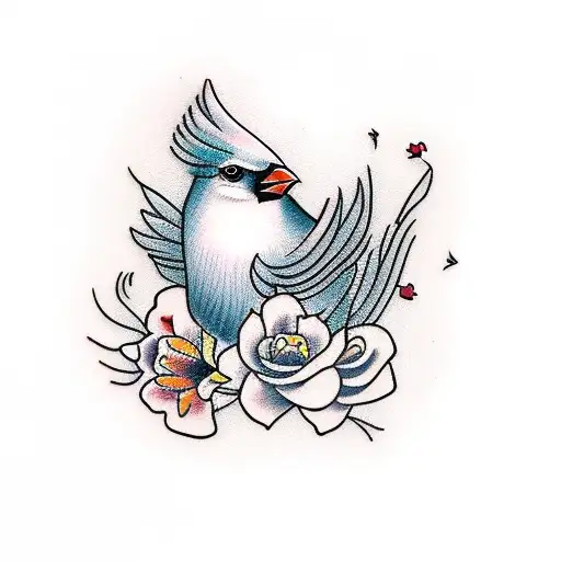 Cardinal With Flowers