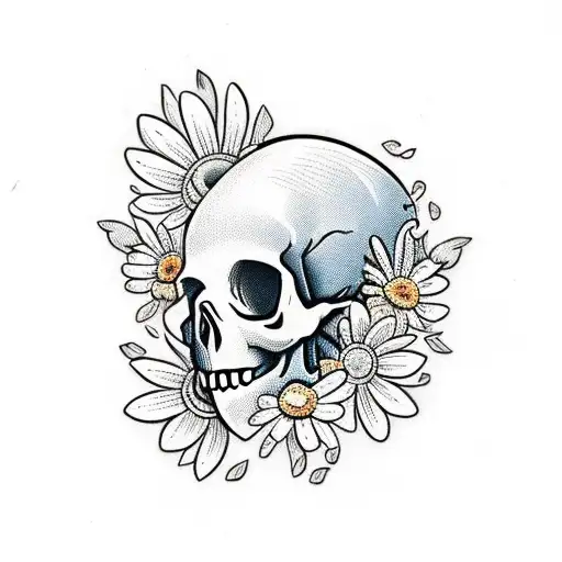 Small Skull With Daisies And Text That Says In Bloom