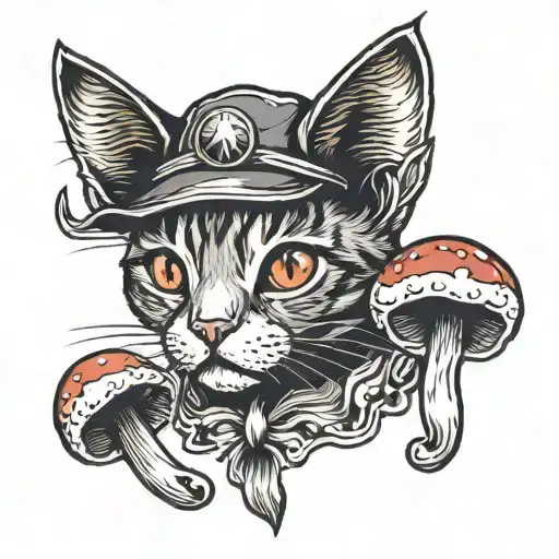 Fire Redcrazycat With Mushrooms