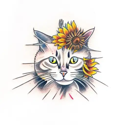 Cat With A Truck And Sunflowers