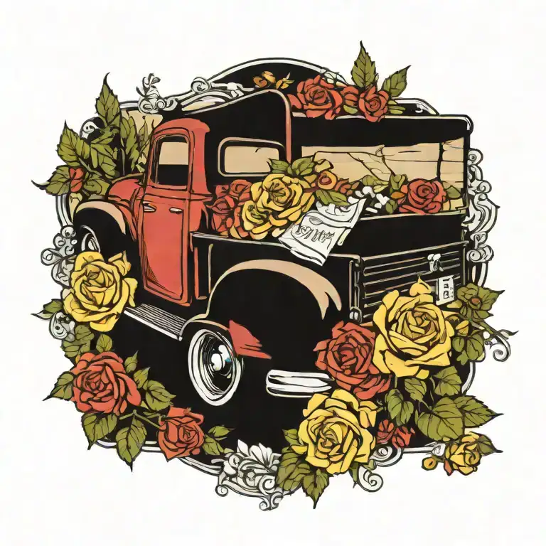 Pickup Truck Camping Scene Roses Lasagna