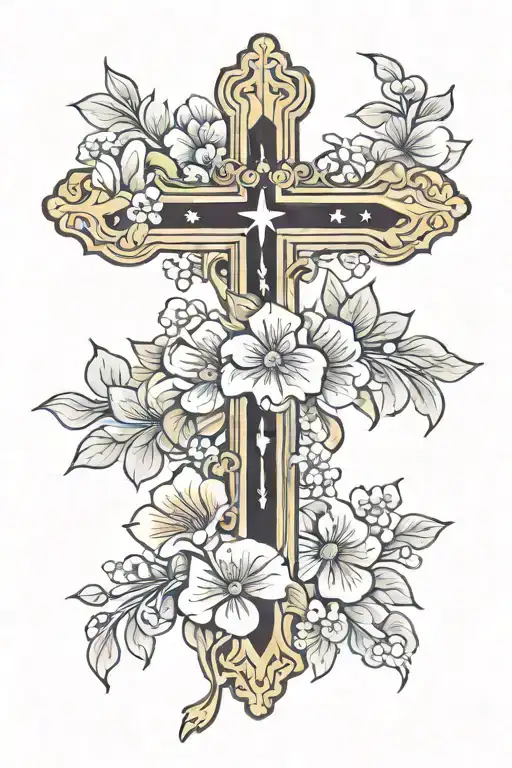 Christian Cross With Flowers