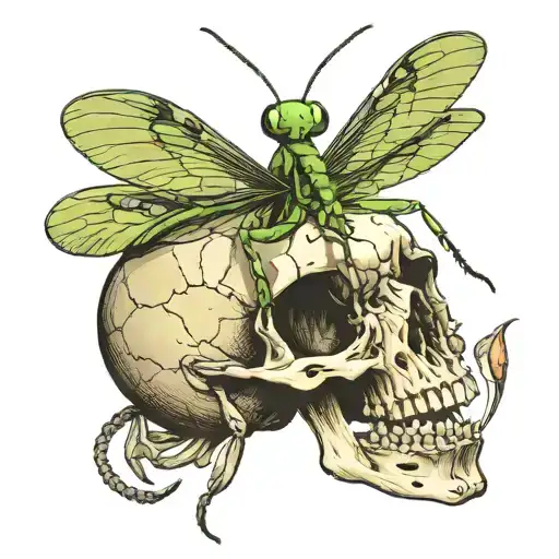 Praying Mantis Holding Skull