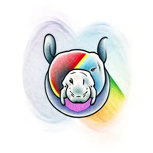 Realistic Portrait Of A Manatee Wearing A Rainbow-colored Pride Flag As A Cape