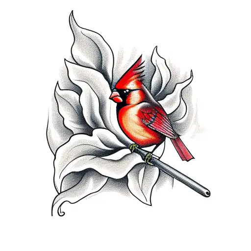 Cardinal Perched On Morning Glory