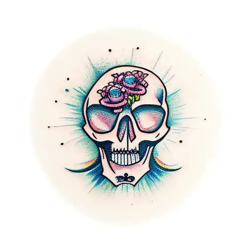 Skull With Mushrooms And Crystals