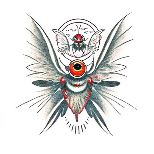 Mothman With Red Eyes And Black Antennae