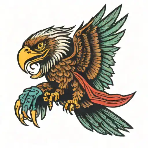 Mexican Eagle Flying With Mexican Flag Eating Worm