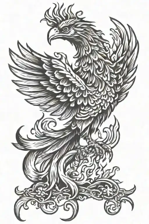 Perched Phoenix Made From Flames