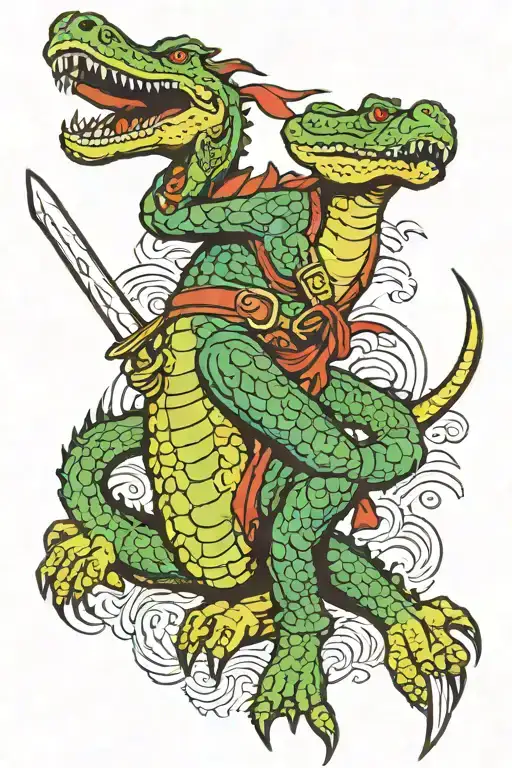 Crocodile And Warrior Wielding A Sword