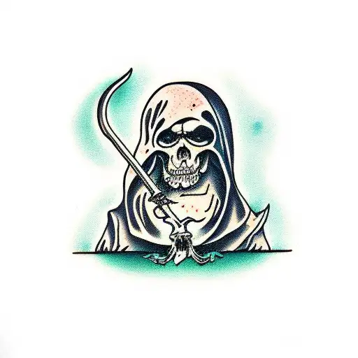 Grim Reaper Sitting Under A Mushroom