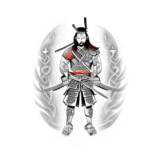 Samurai Warrior Standing In American Traditional Style