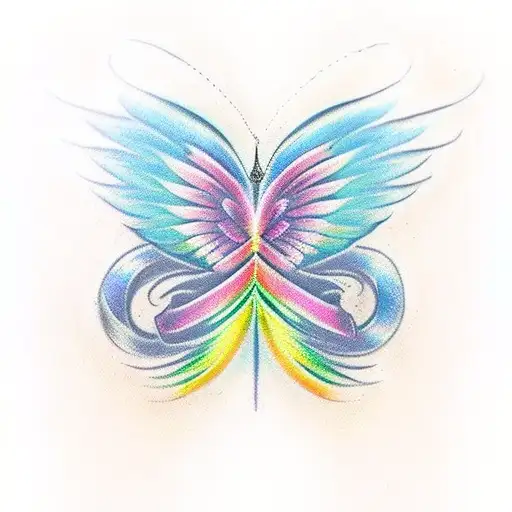 Rainbow Infinity Symbol With Pastel Rainbow Butterfly Wings At The Top