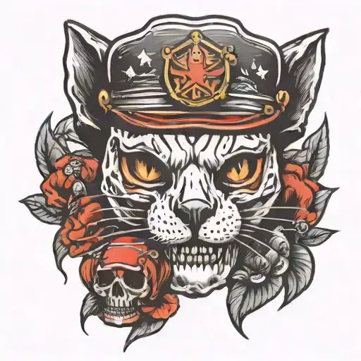 Cat Skull Wearing Firefighter Helmet