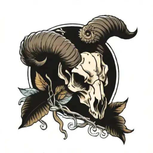 Ram Skull With Mushrooms