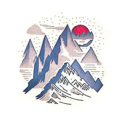 Traditional Style Mountains With A Hidden Fox Silhouette