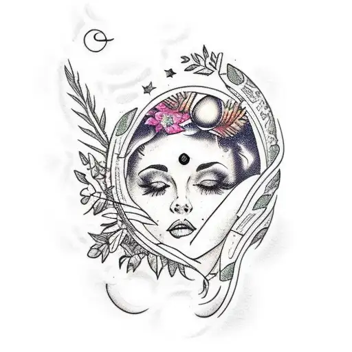 Mother Nature Goddess Laying Among Nature