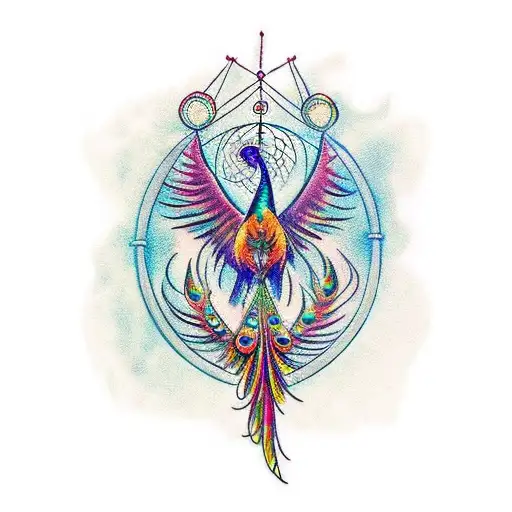 A Phoenix And Peacock Combined Into A Dream Catcher Design