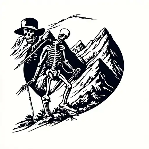Skeleton Hiking Mountains Old School Traditional