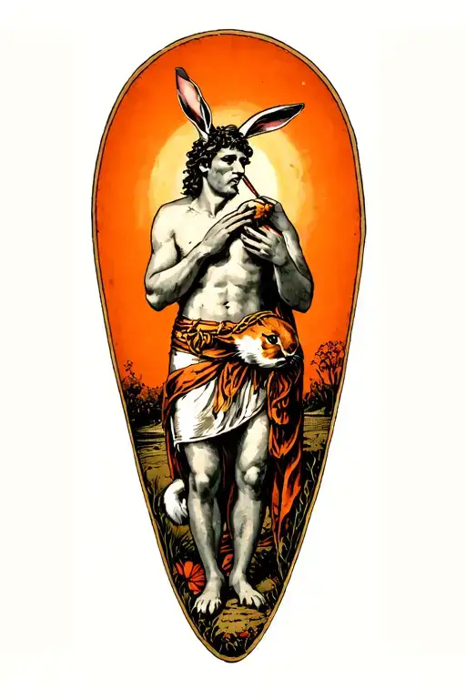 Achilles Eating A Rabbit Illuminated By An Orange Light