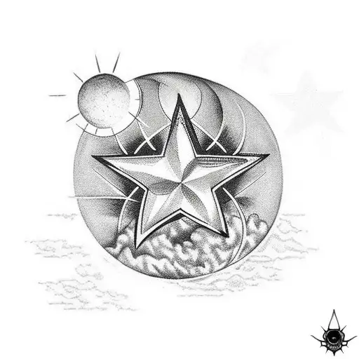 Star Next To Moon Black And White