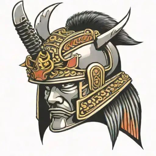 A Traditional Japanese Samurai Helmet Adorned With Kiridashi Knives