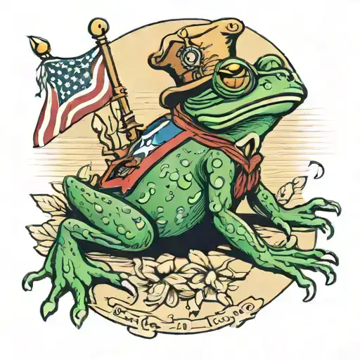 Frog In Colonial War Clothes Ascending Upwards