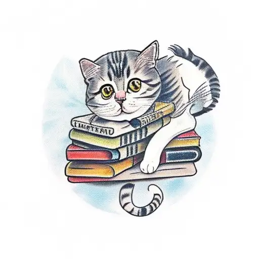 Cat Sitting On Top Of Books