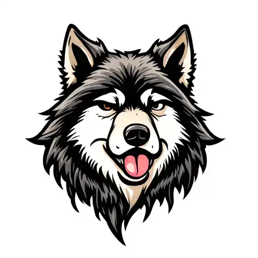 Wolf Face Cute Wink Tounge Headshot Cartoon
