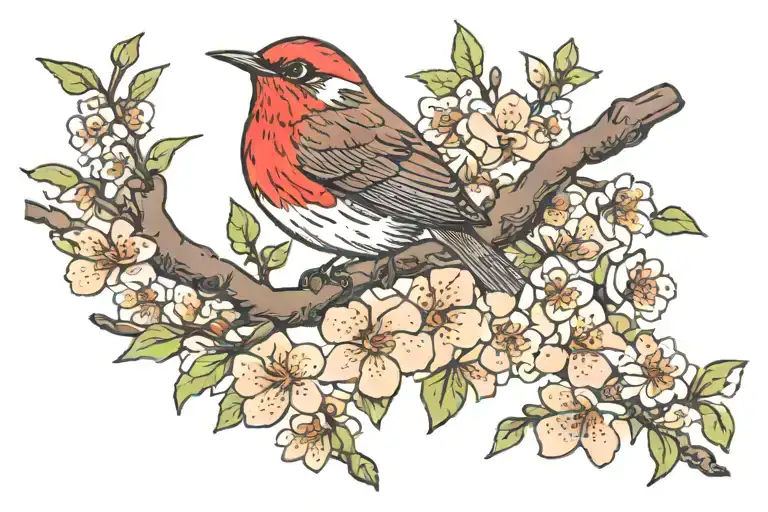 Red Robin On Cherry Blossom Tree