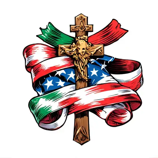 Cross Wrapped In Italian American Flags Ribbon Action