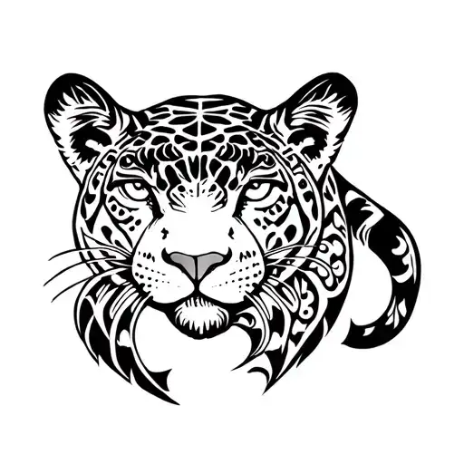 Draw An American Trad Panther As A Jaguar In A Mayan Line Art Artisanal Style