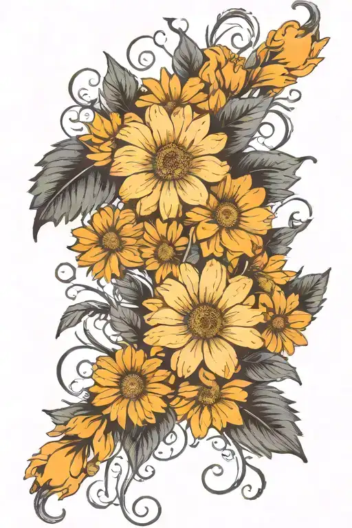 Calendula And Marigold Vine With Wings Spread