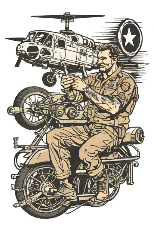 Military Helicopter Mechanic With Tribute Sleeve